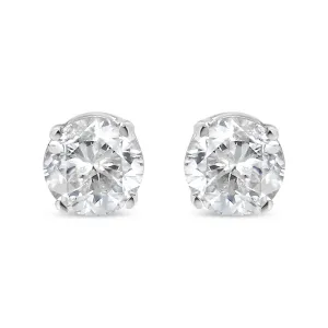 10K White Gold 1/10 Cttw Round Brilliant-Cut Near Colorless Diamond Classic 4-Prong Stud Earrings (H-I Color, I2-I3 Clarity)