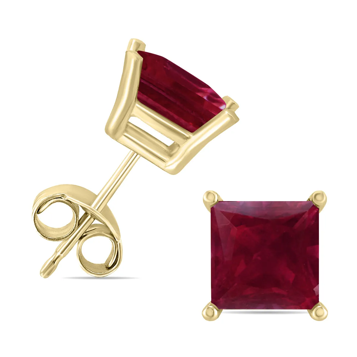 14K Yellow Gold 5Mm Square Ruby Earrings