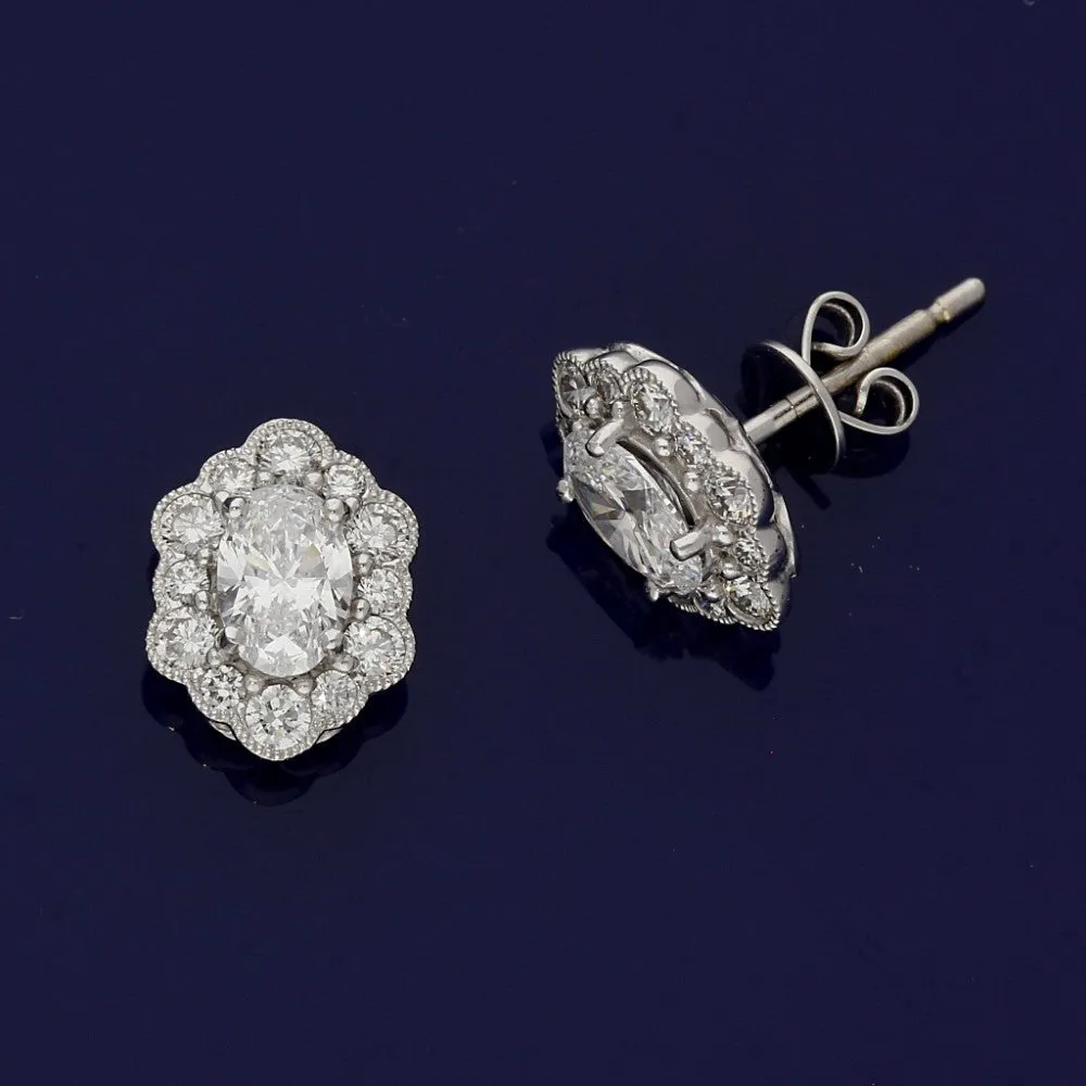 18ct White Gold Diamond Oval Cluster Stud Earrings