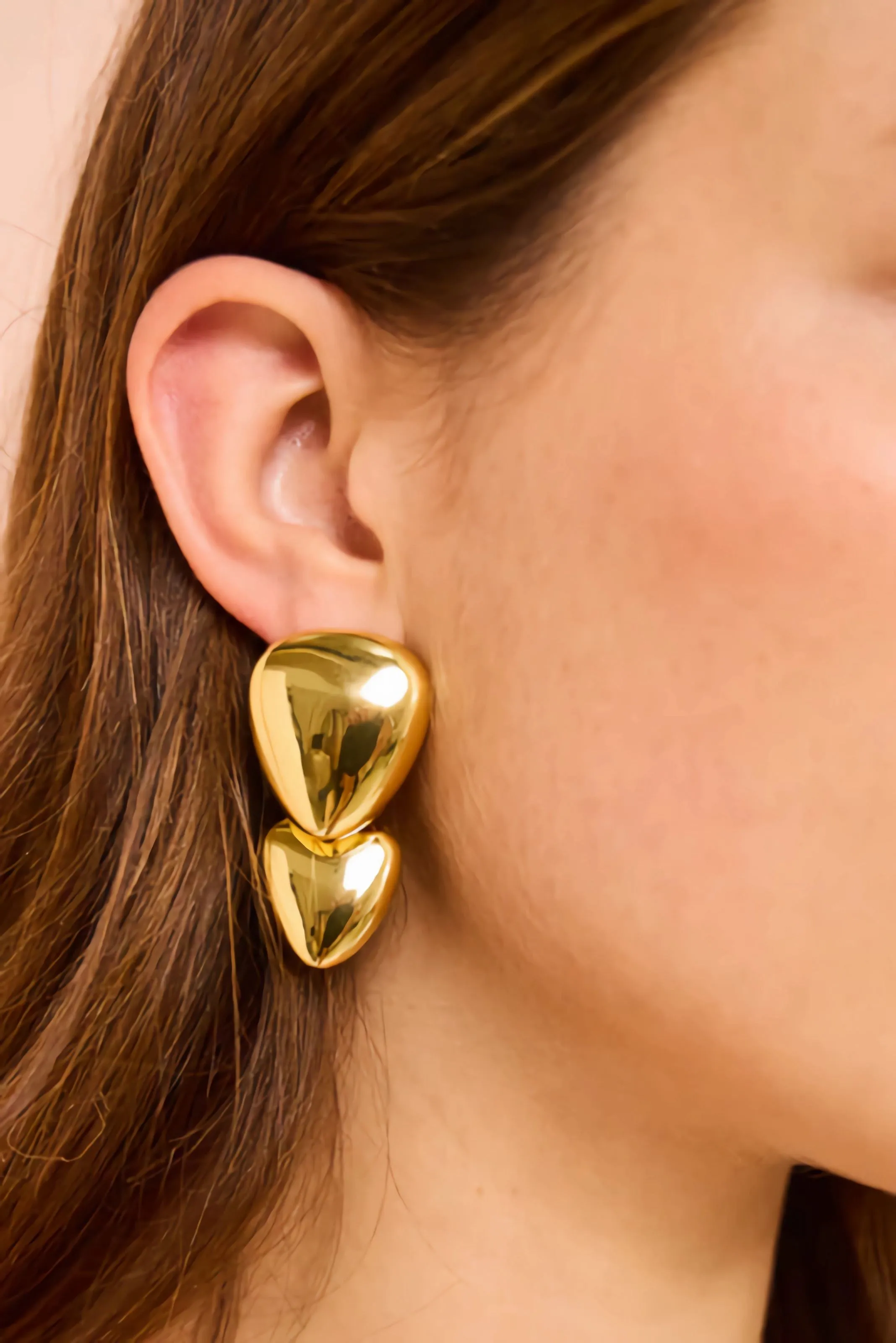 18K Gold Plate Polished Peach Heart Stud Earrings