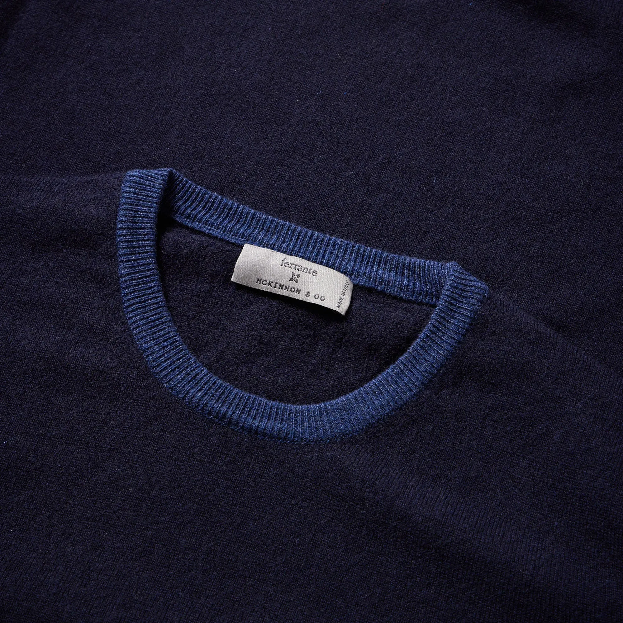 MCKINNON & CO X FERRANTE Contrast Rib Crewneck Knit BLUE/NAVY