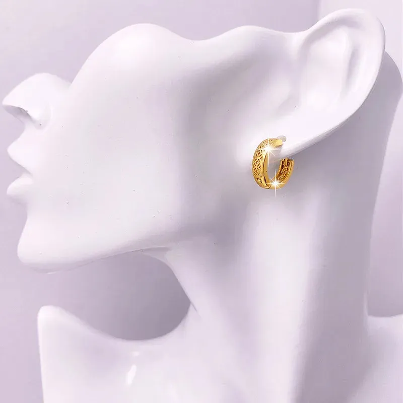 Real 18k Gold Color Twist Earrings for Women Girlfriend Wedding Birthday Gift Gold Color Earrings Fine Jewelry Gifts Not Fade