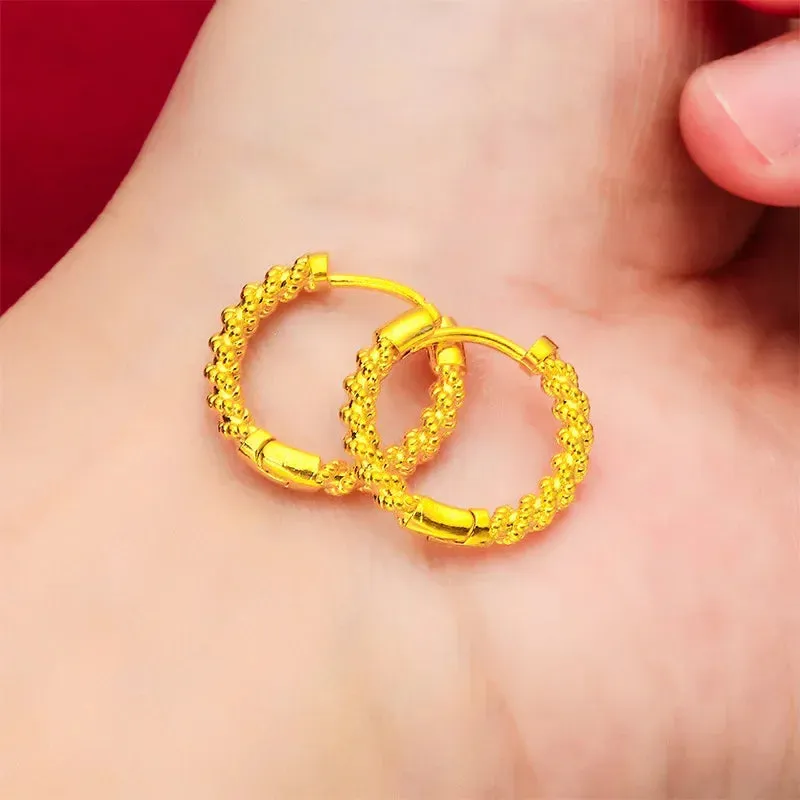 Real 18k Gold Color Twist Earrings for Women Girlfriend Wedding Birthday Gift Gold Color Earrings Fine Jewelry Gifts Not Fade