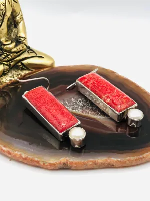 Red Coral and Pearl Earrings