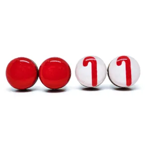 Set of 2 Stud Earrings, Christmas Red Candy Cane and Lipstick Red by Candi Cove Designs
