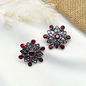 Teejh Aashini Red Stone Silver Oxidized Earring